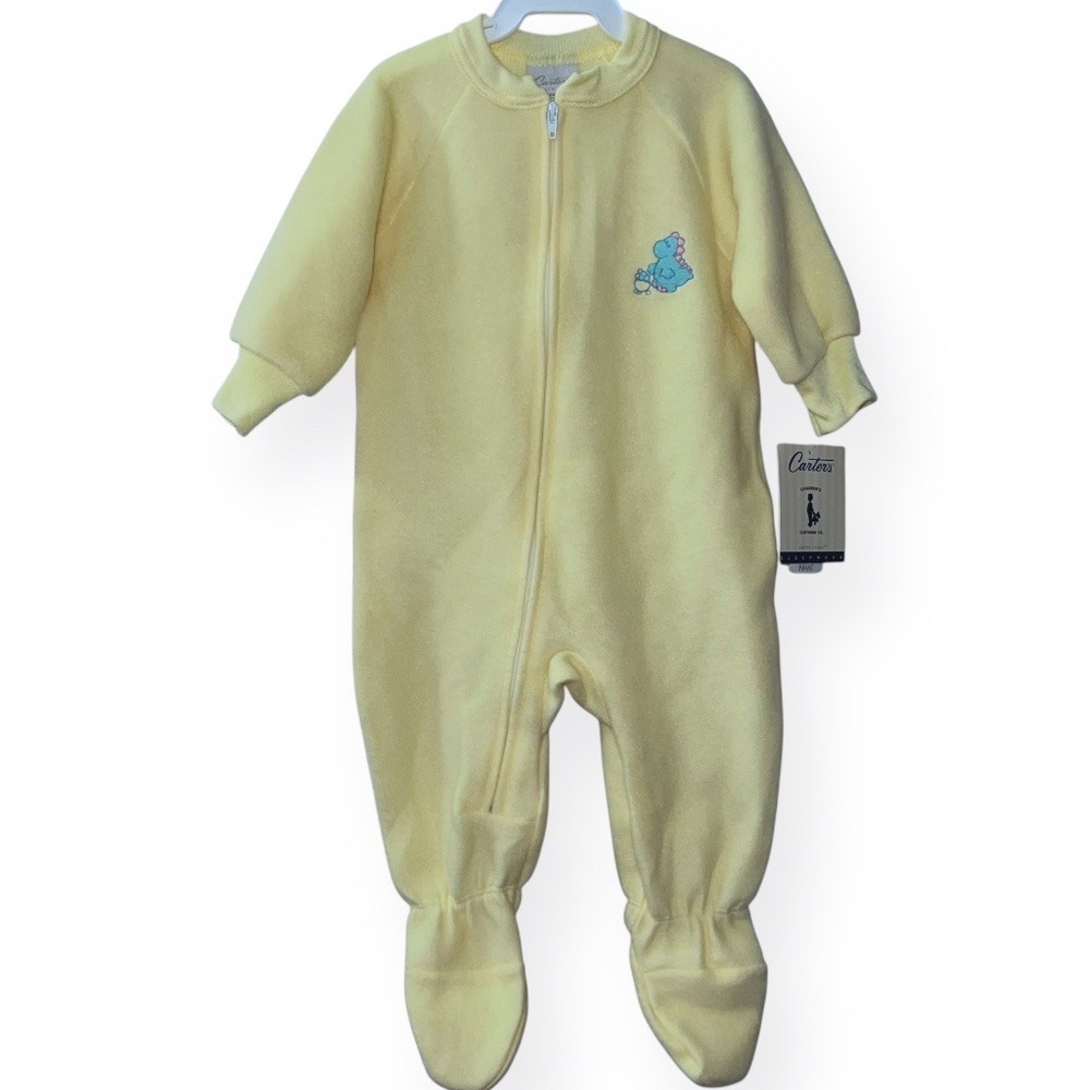 Carter's Footed Sleeper Infant 12M Yellow NEW‎ Vintage Fuzzy Fleece Dinosaur
